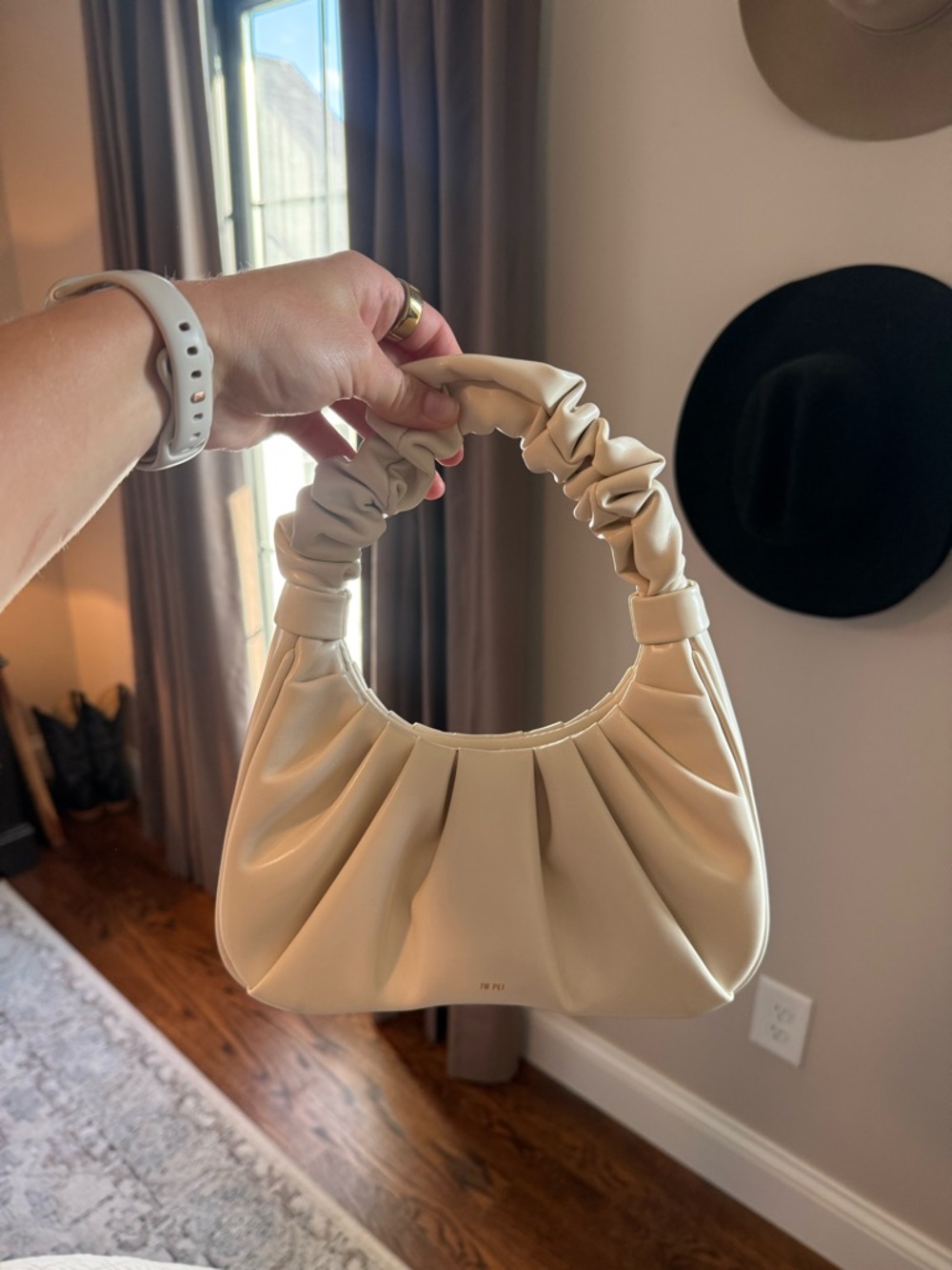 Cream Ruched Handle Small Bag